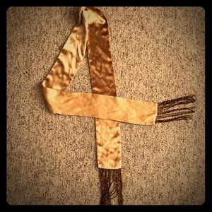 Yellow Brown Velvet Accent Scarf with bead fringe